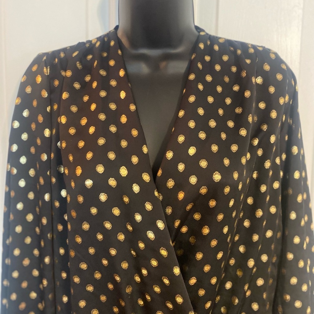 “ZARA” Gold Polka Dot Wrap Blouse BodySuit - Picture 6 of 16
